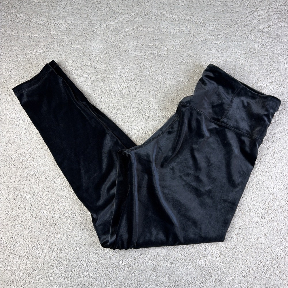 Women's Athleta Size Large Elevation Velvet Tight Leggings Suede Black High Rise
